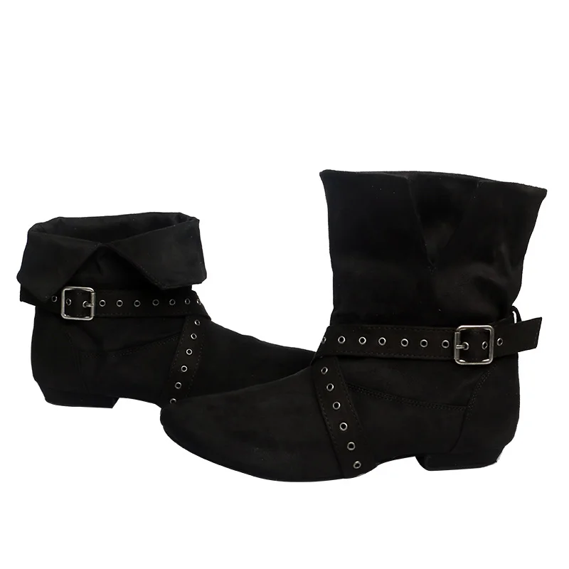 女性のためのカスタマイズされたスエードダンスブーツ,短い社交パーティーシューズ,ヒールの練習,黒い線