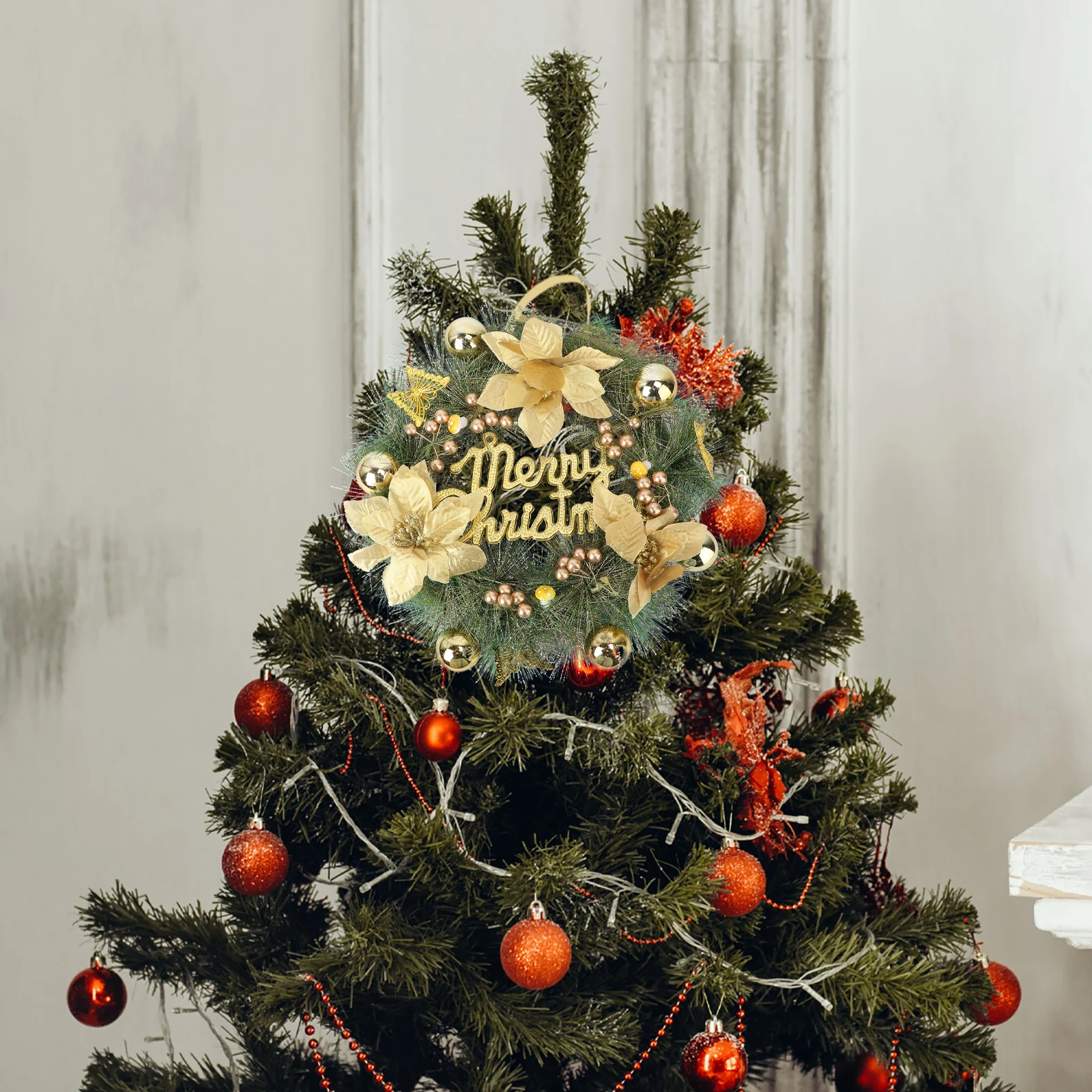 

Christmas Wreath Xmas Garland Door Hanging Decoration PVC Material Never Fade Bright Color Lifelike Design