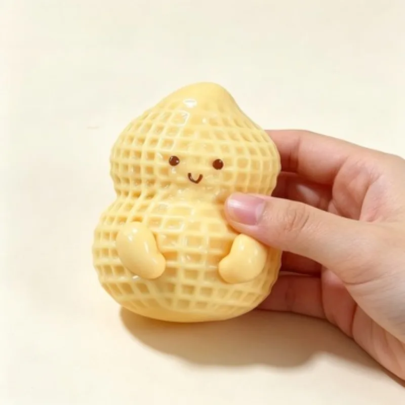 Kawaii Smiley Peanut Soft TPR Squeeze Toy Stress Relief Fidget Decompression Gift For Kids Desktop Party