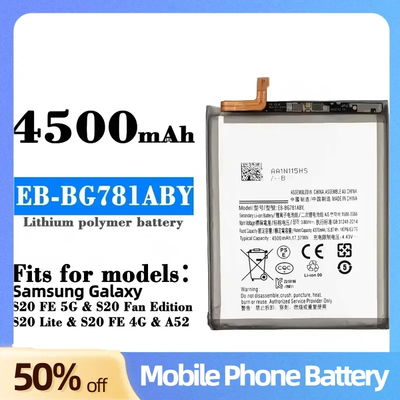 

New 4500mAh EB-BG781ABY Replacement Battery For Samsung Galaxy S20 FE 5G SM-G781 A52 SM-A526/DS High Capacity Phone Battery