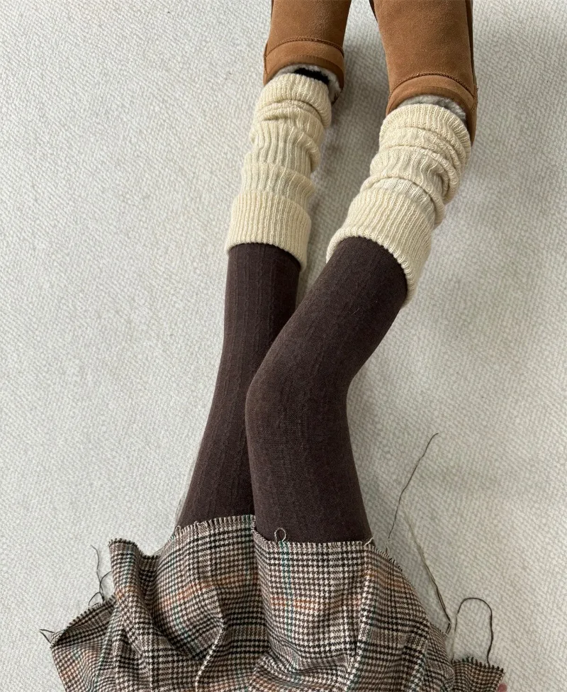 التخسيس الجوارب الحرارية مخطط الحرارية سراويل قطنية للنساء الفتيات شتاء دافئ سميكة جوارب طويلة متماسكة خمر جوارب طويلة دافئة #3