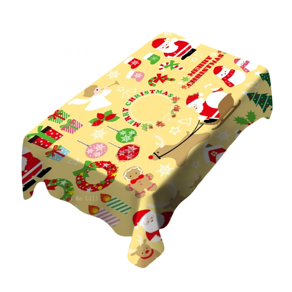 Northern Christmas Santa Claus Gifts ​wreath And Tree Xtmas Dog Sleigh Cute Cartoon Tablecloth By Ho Me Lili For Tabletop Decor