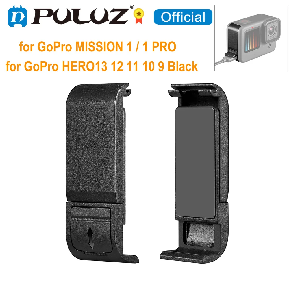 PULUZ POM Plastic Battery Side Interface Cover for GoPro MISSION 1 / 1 PRO / HERO13 12 11 10 9 Black Replacement Battery Cover