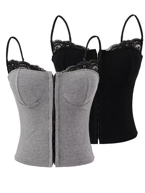 섹시한 레이스 숏 스트랩 크롭탑 단색 배색 헤비 버튼 패드 브라렛 트렌디 이너웨어 여성 여름 패션