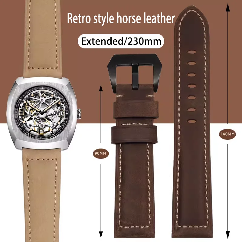 Estendido para panerai hamilton maior pulso alongado cinta masculina retro estilo fat guy grosso mais longo pulseira de relógio 22mm 24mm