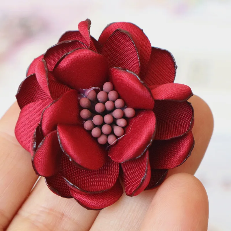 5Pcs 4.5CM Handmade Satin Fabric Artificial Flower For Wedding Party Clothing Decoration DIY Hair Accessories