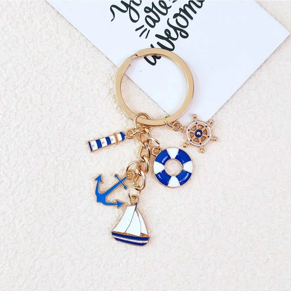 Mini Metal Sailboat Lighthouse Life Buoy Pendant Keychain Enamel Anchor Key Holder Backpack Decor Marine Worker'S Souvenir Gift - view 5