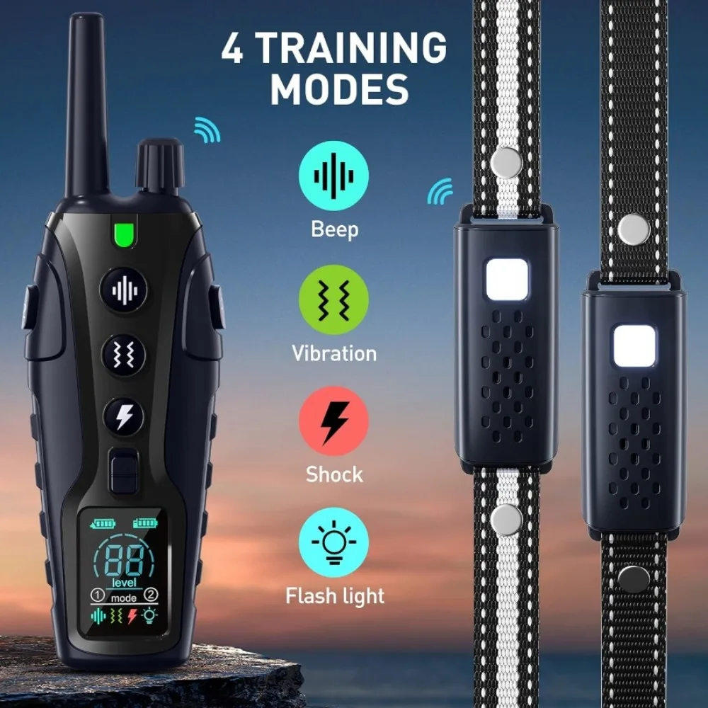 Electronic Training Collar, (15-150lbs) with Flashing Light, 4000FT Dog Training Collar Adjustable Pitch Beep(1-8), Shock Collar