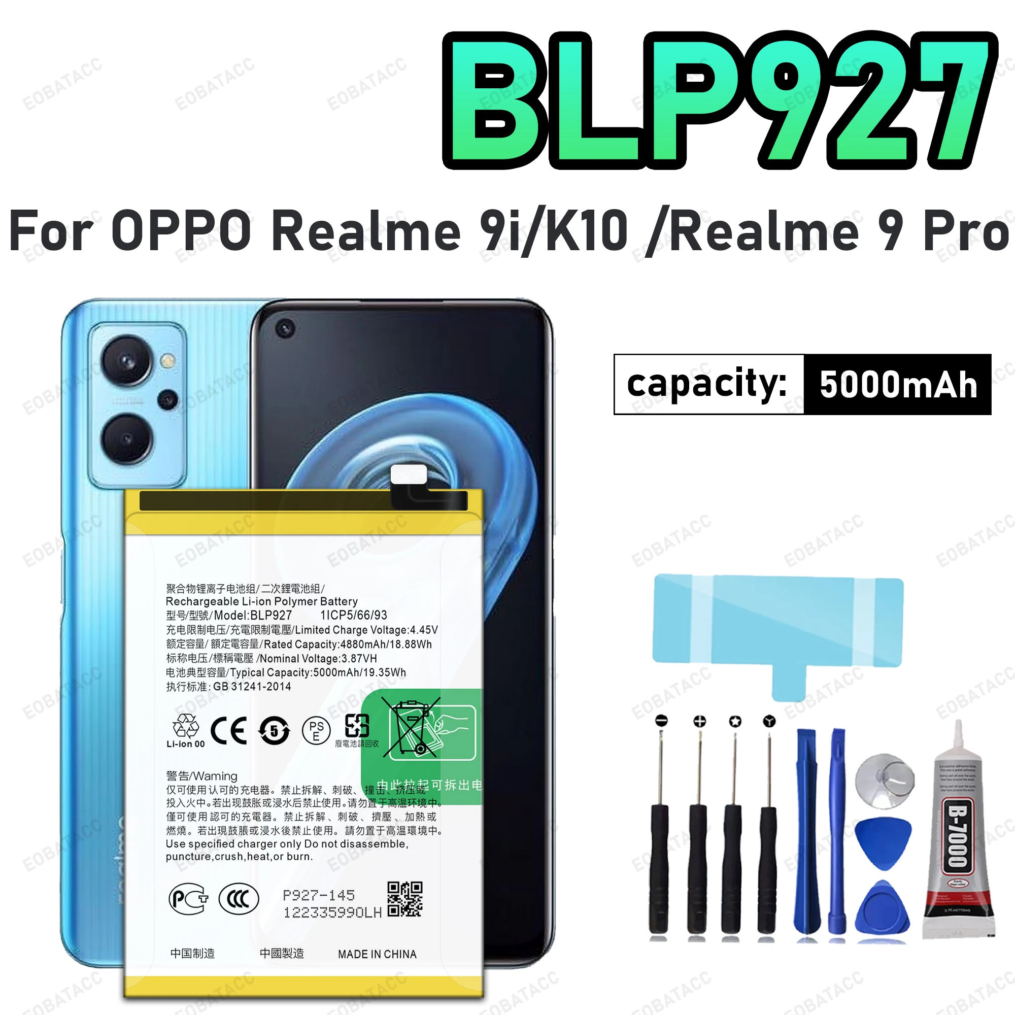 

100% New High Quality Replacement BLP927 Battery for OnePlus Nord CE 2 Lite 5G NORD 2 LITE /A77S Mobile Phone Batteries