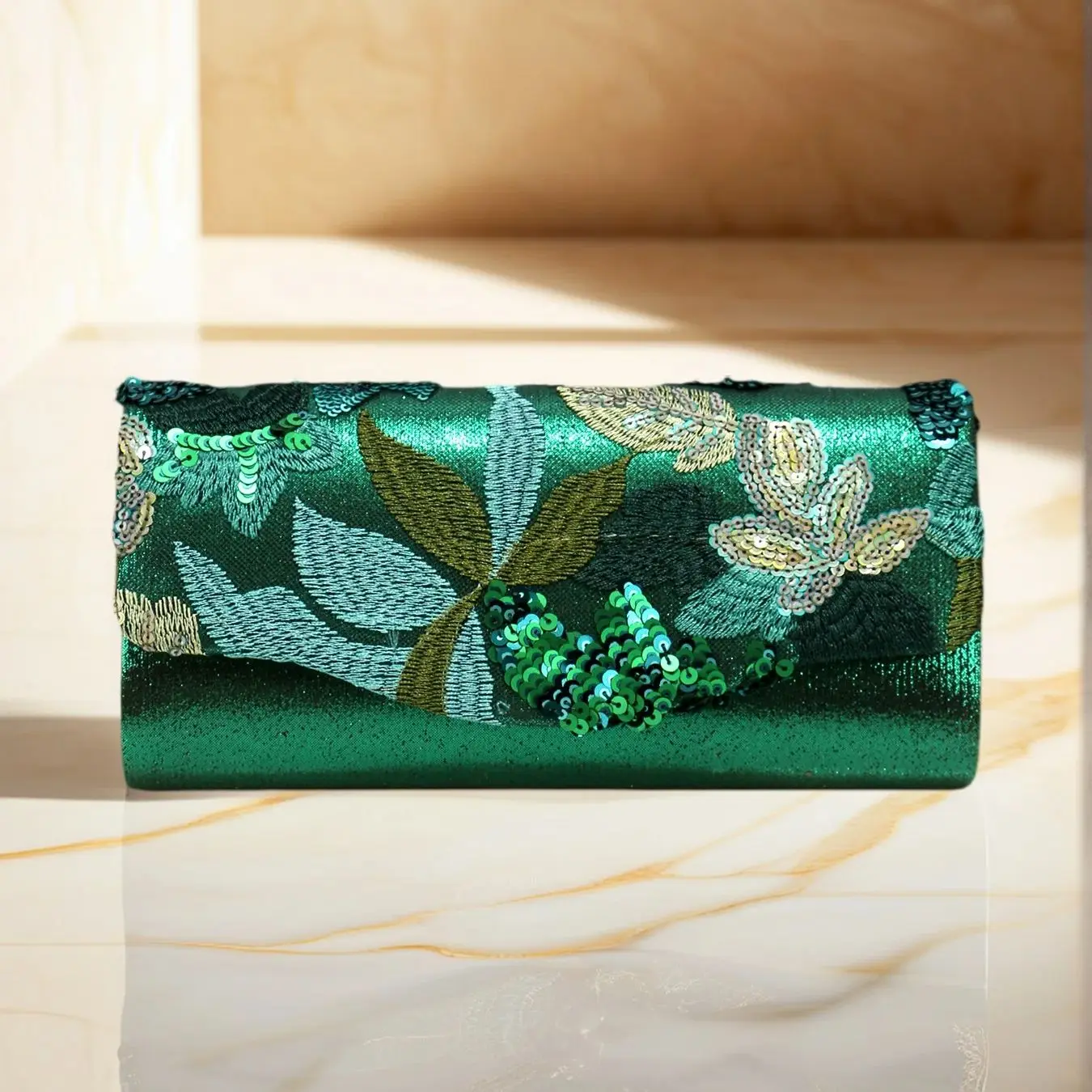 Bolso de mano con estampado Floral para mujer, bolso de noche con cadena Floral bordado de lentejuelas a la moda, Mini bolso con caja para fiesta