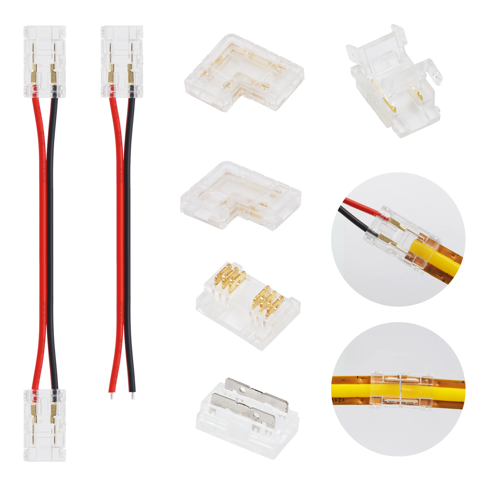 2 Pin Solderless LED Connectors For 8mm 10mm 5050 2835 SMD COB Strip to Strip Power Wire Jumper Connector Terminal I L-Shape