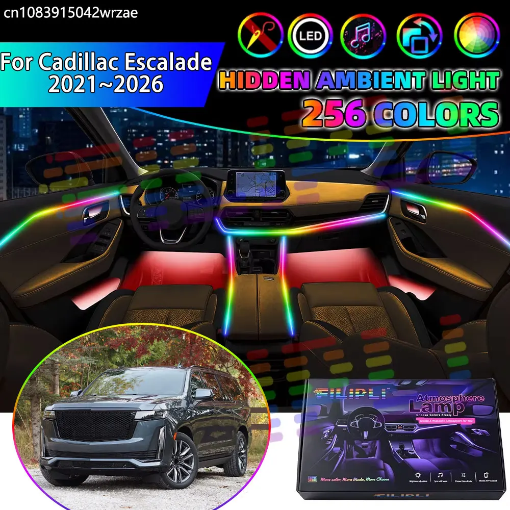 For Cadillac Escalade 2021~2026 MK5 RGB Car Interior Ambient Lights Strips Breathing Lighting Kit App Control LED strips Auto