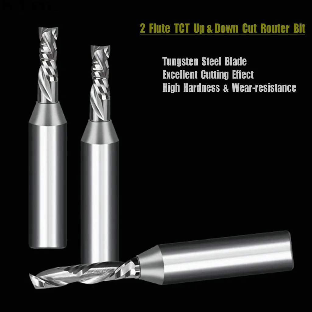 3pcs 12.7mm 2 Flute TCT CNC Bit Up Down Cutter Wood Router Tools Spiral Tungsten Steel Compression End Mill for Slotting Cutting
