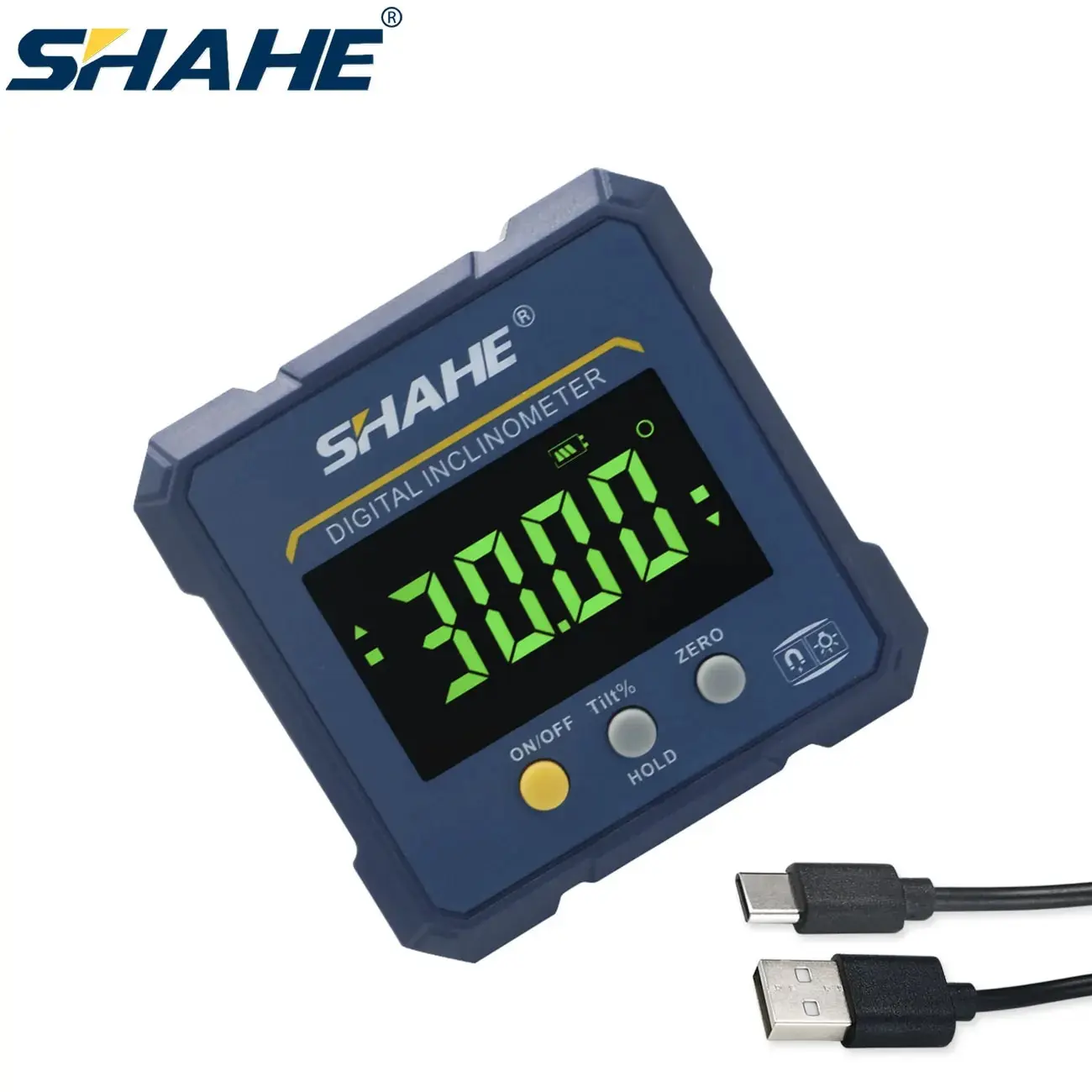 SHAHE 4-sides Magnets Digital Angle Finder Protractor 2 In 1 Digital Level Angle Gauge Rechargeable Digital Inclinometer