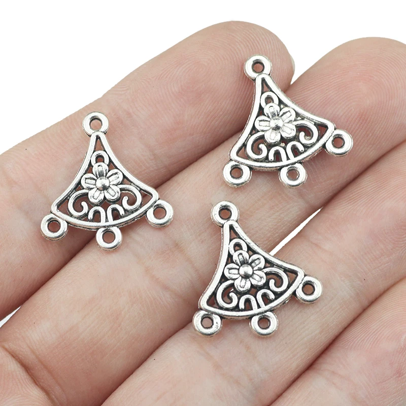 20Pieces/lot 19x20mm Antique Silver Color  Flower of Life Charms Connectors  Hollow Jewelry Making Craft Pendant