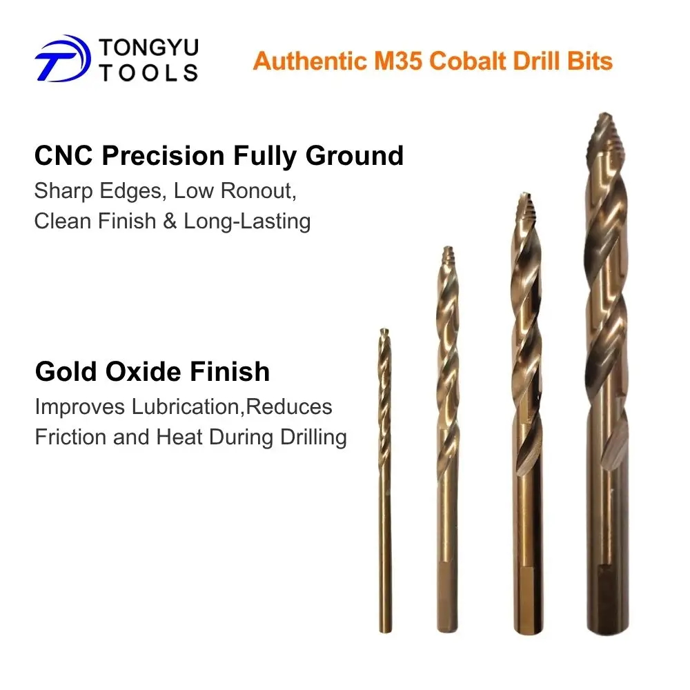 M35 Kobalt HSS Co5% Bohrer DIN338 Metrisch 1-13mm Jobber Spiralbohrer für Edelstahl und Hartmetalle, Stufenförmiger Spitze, 3-Flach-Schaft – Detail 3