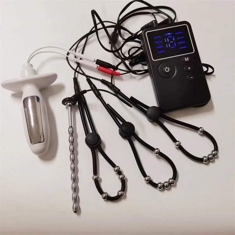 8 Modes Penis Trainer Electric Shock Silicone Cock Rings Horse Eye Stick Urethral Dilator Sounding Anal Plug Adult Toys for Men