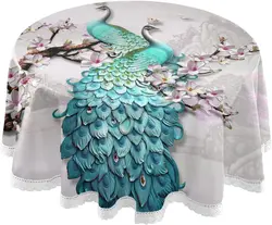 Tablecloth 3D Peacock and Orchid Table Cover Round 60