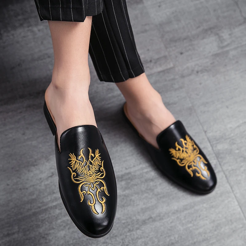 Men Striped Graphic Mule Loafers Fashion Loafers