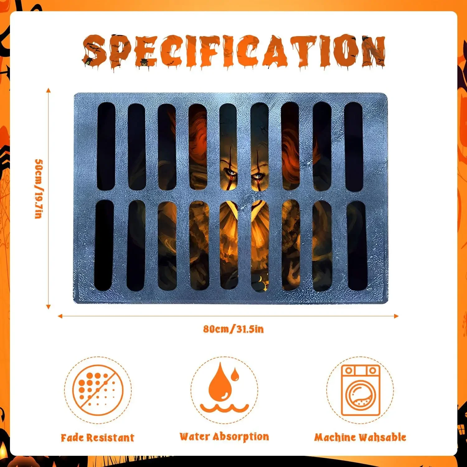 Halloween 3D Manhole Cover Horror Mat Halloween Carpet Clown Trap Vision Doormat Kitchen Bathroom Bedroom Decorative Floor Mats