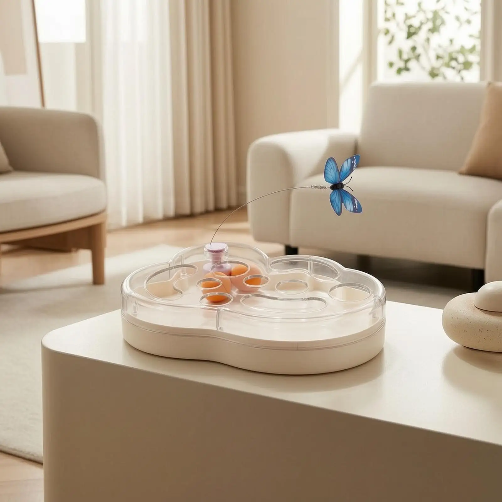 Cat Toy with Butterfly Rechargeable Cat Toy with Track Balls Electric for Indoor