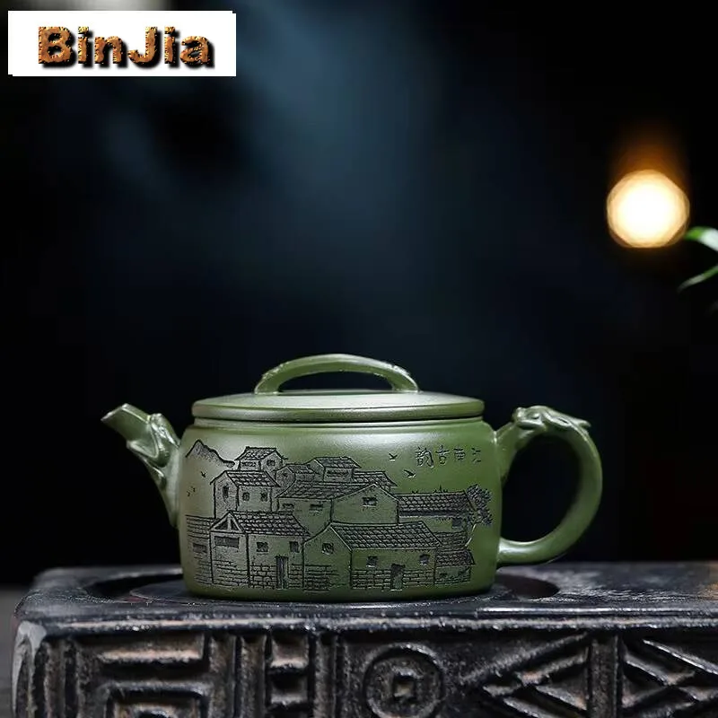 

230 мл винтажные чайники Исин из фиолетовой глины ручной работы большого калибра Дракон горшок необработанная руда темно-зеленый грязевой чайник Zisha чайный сервиз ремесло