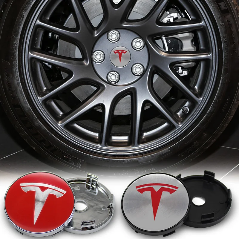 4Pc 56mm 60mm Car Wheel Center Hubcaps Emblem Sticker Decoration For Tesla Model 3 Model Y X S Auto Logo Decals Refit Accessorie