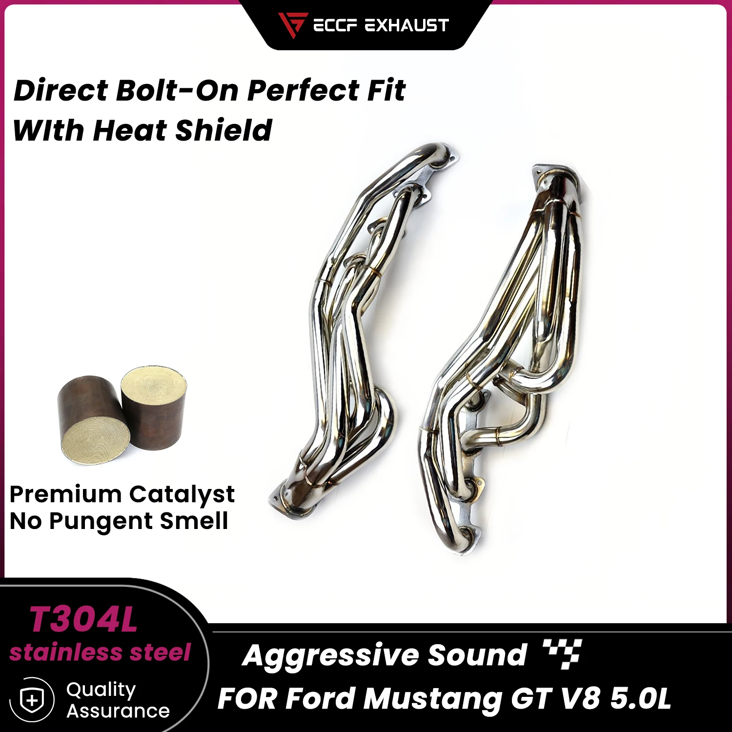 

High Flow Sports Stainless Steel Headers for Ford Mustang GT V8 5.0L Maximize Exhaust Flow Easy Installation