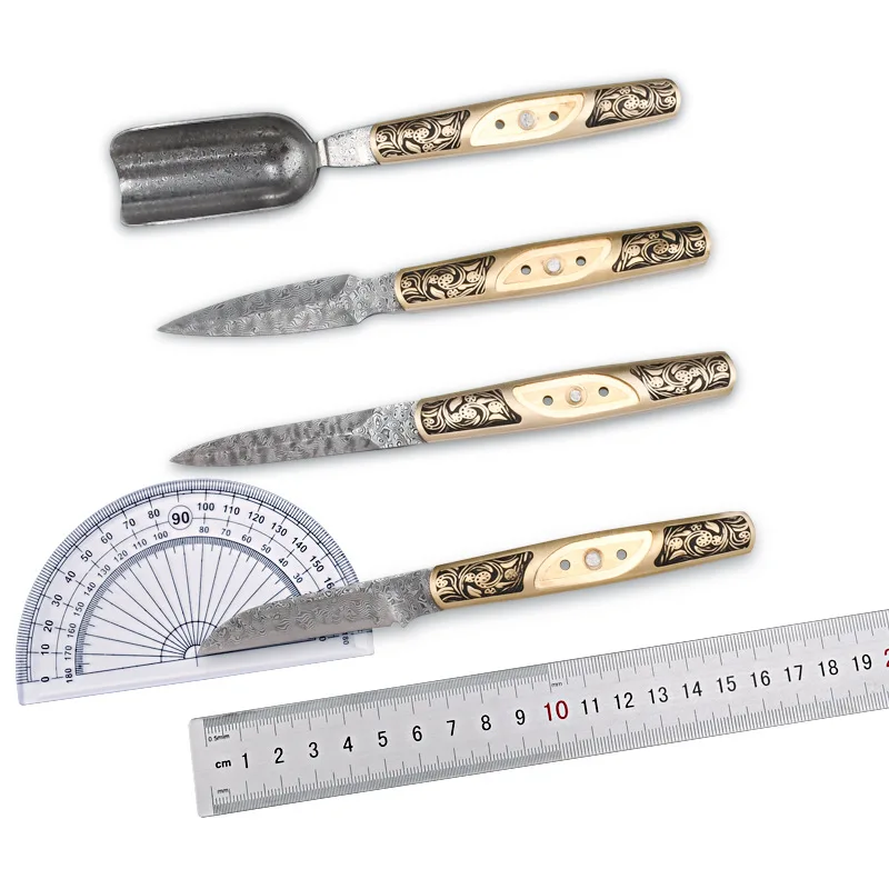 

Dropship Damascus Steel Brass Handle Fixed Blade Tea Knife Household Teaspoon Semi-finished Diy Billets