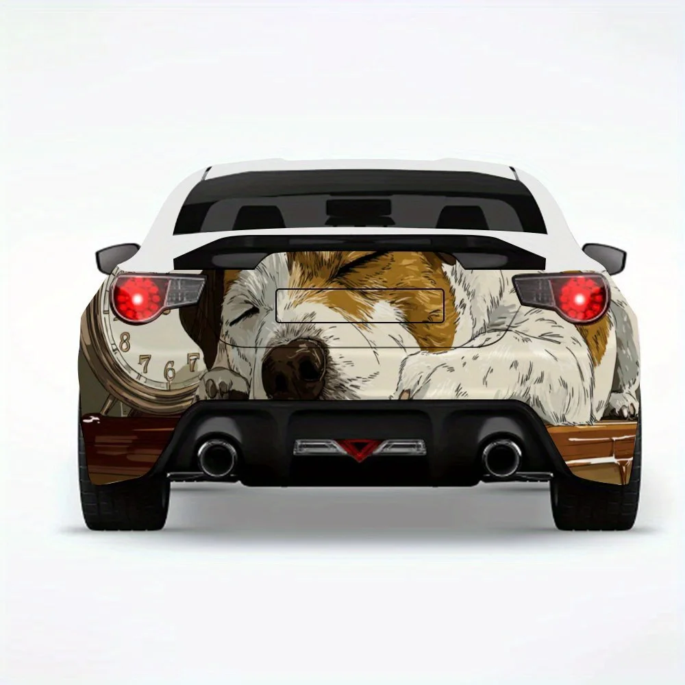 Dog Sleeping on Clock Cabinet Car Sticker,Vinyl Decal for Car Rear, Waterproof Self-Adhesive Vinyl Stickers for Vehicle Tail and