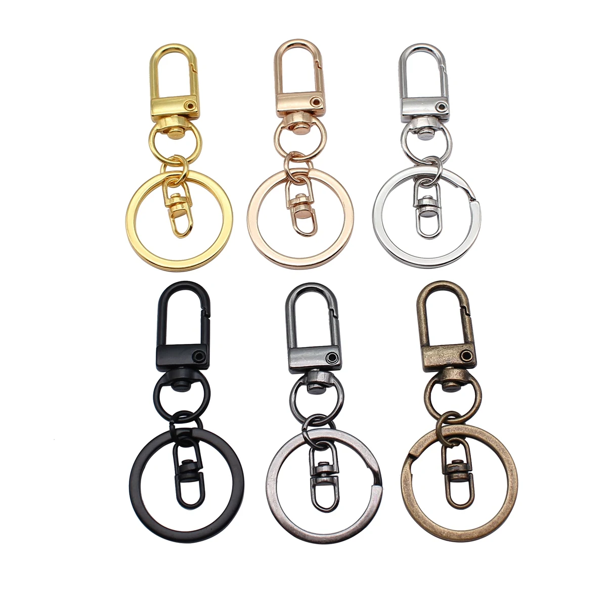 WYSIWYG 10pcs 6 Colors 34mm Clasp With 25mm Flat Wire Keyring Keychain & Rotatable 8 Shape Clasps Hooks Keychain Findings