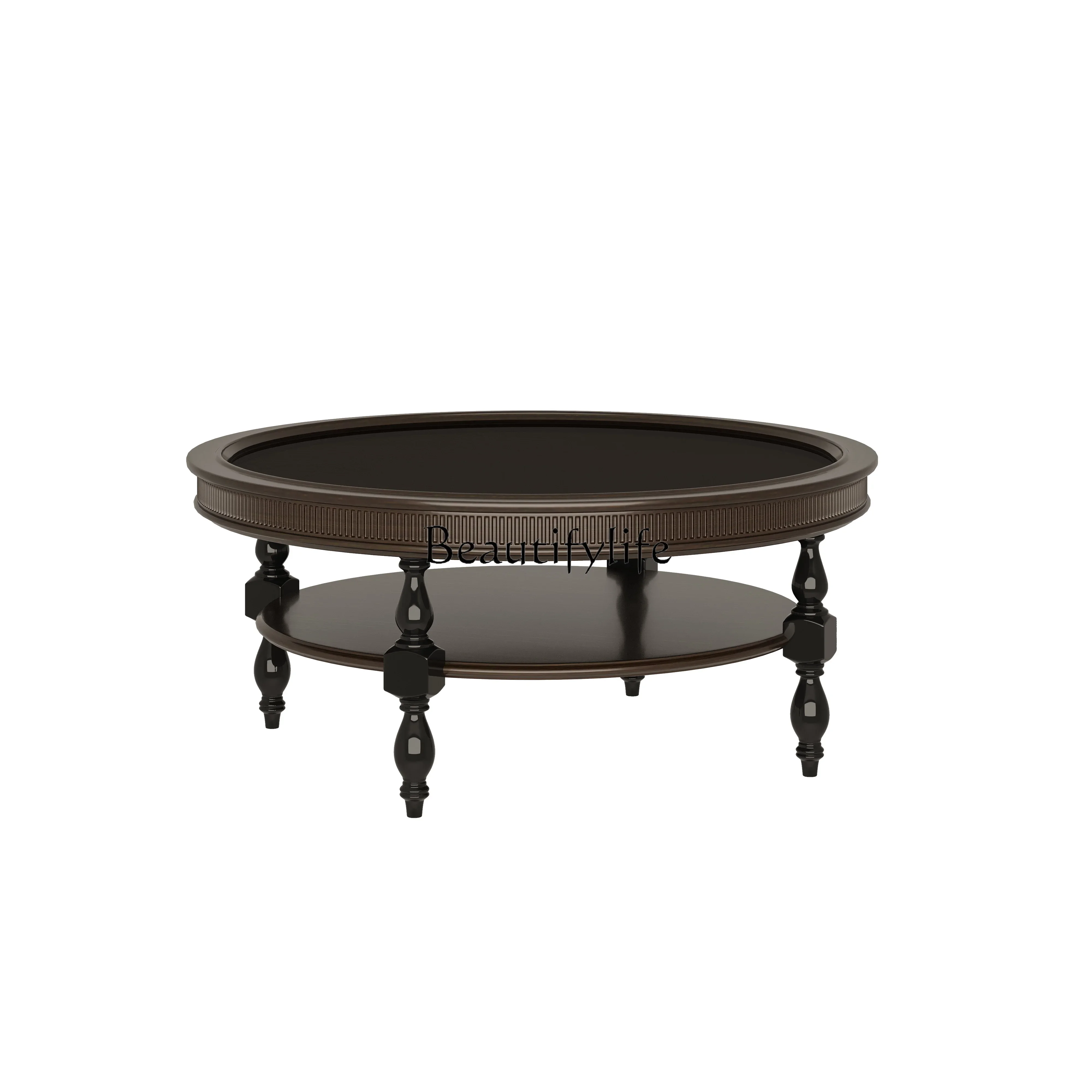 

pg45French Style Solid Wood round Coffee Table Living Room Small Ke Mobile Storage Rack Tea Table