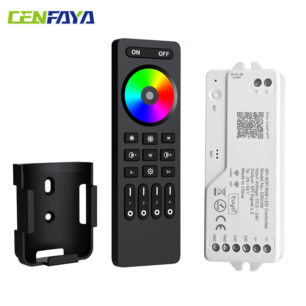 2.4G WiFi RGB SPI Controller Tuya APP/Smart Life/Google Home/Alexa Control Support WS2812B WS2811 WS2815 Addressable LED Strip