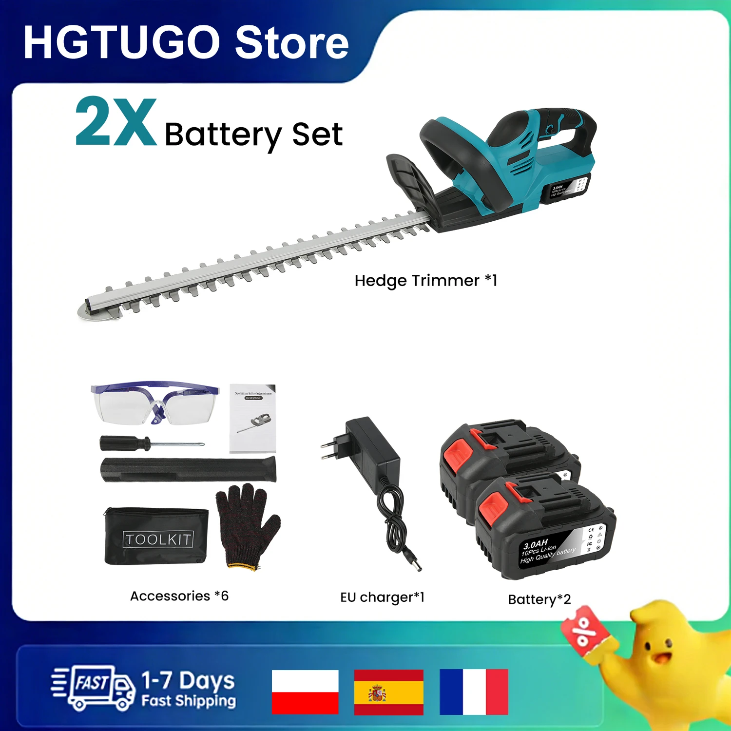 Taille-haie électrique portatif sans fil, tondeuse à gazon, scie à élaguer, outil de jardinage électrique avec batterie rechargeable