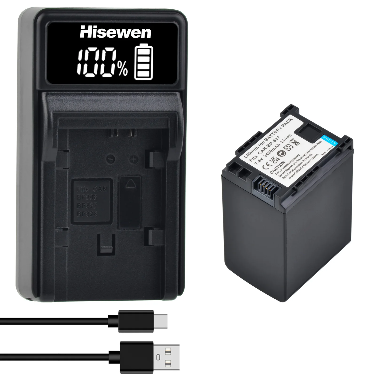 

3400mAh BP 827 BP-827 Battery+LED USB Type C Charger for Canon BP-809 BP-828 HG30 XA10 HF20 HF10 HF100 HF100E HG20 HG21 HF11