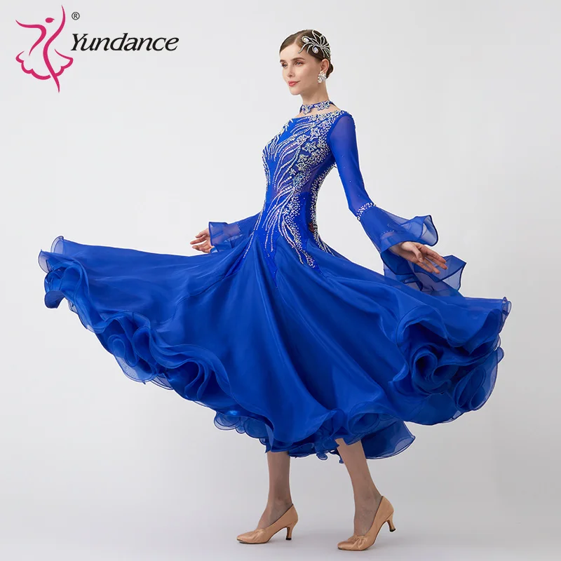 B-23181 New Women Modern Dance Rhinestone Color Diversity Dress Ballroom National Standard Waltz Competition Performance