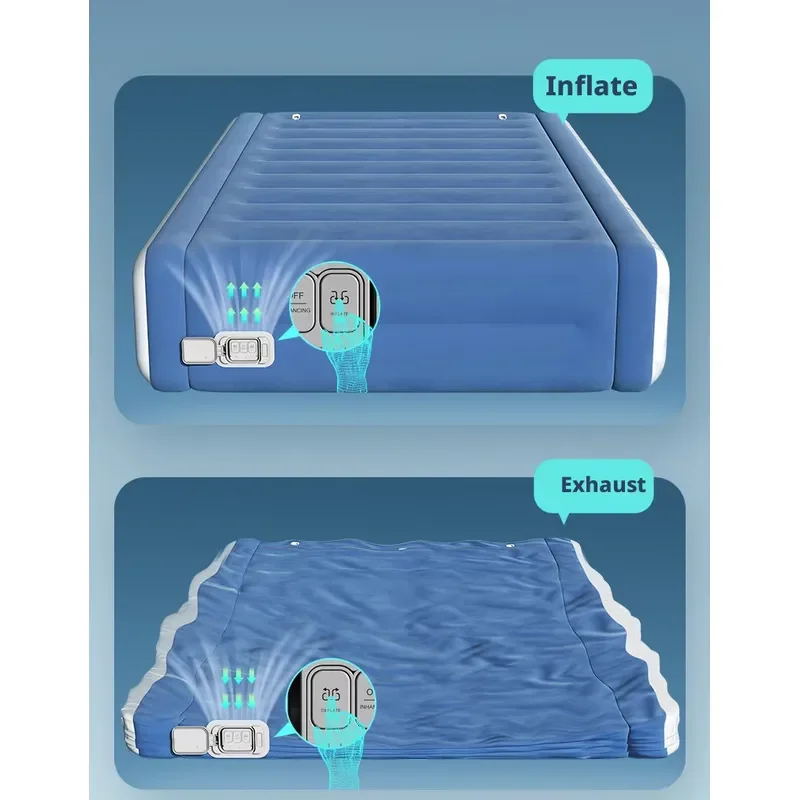 Flocked Automatic Inflatable Air Mattress Air Bed with Movable Backrest with Built-in Battery Pump
