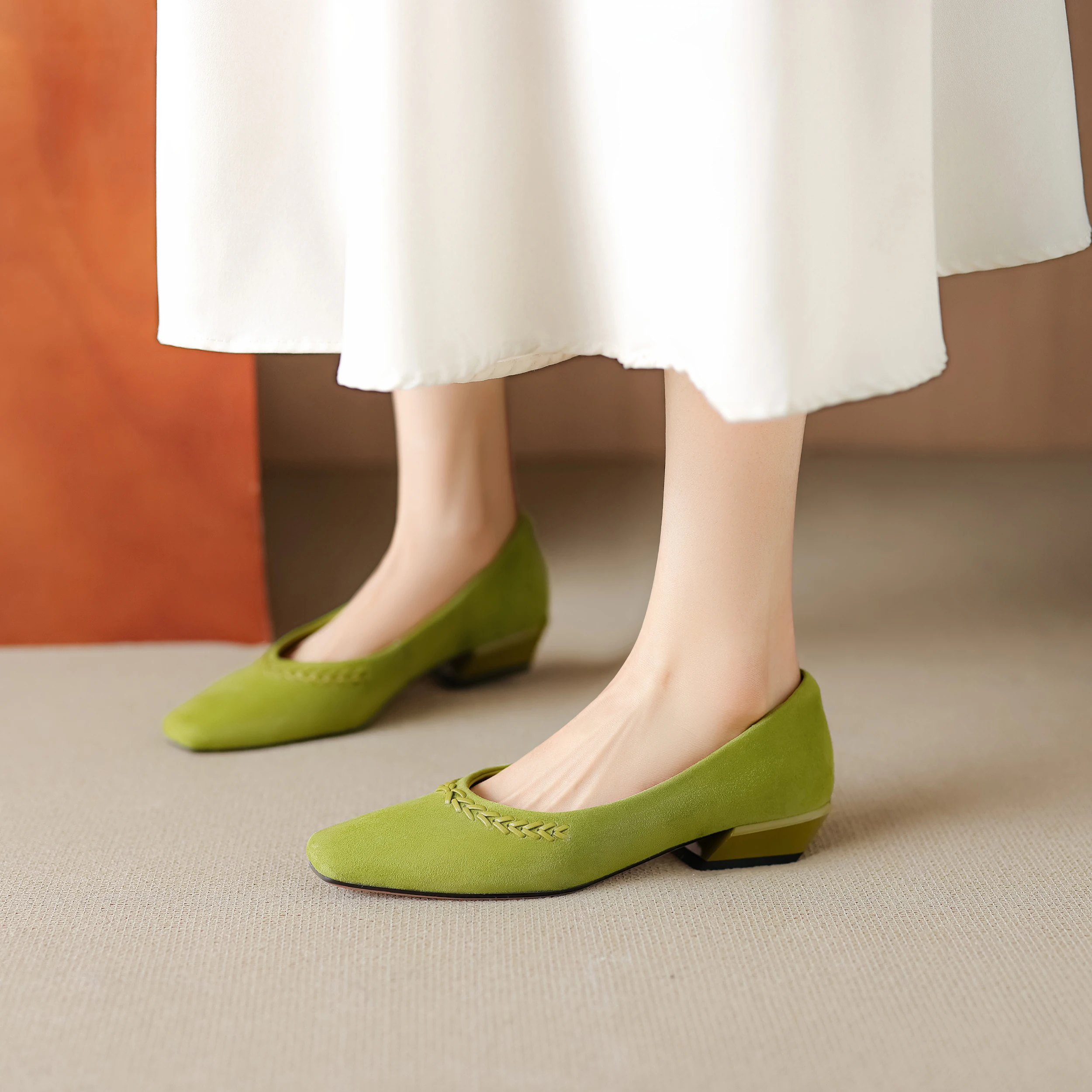 

Genuine Leather Sheepskin Suede Women's Shoes,Fashion Party High Heels,Slip-on Women's Pumps