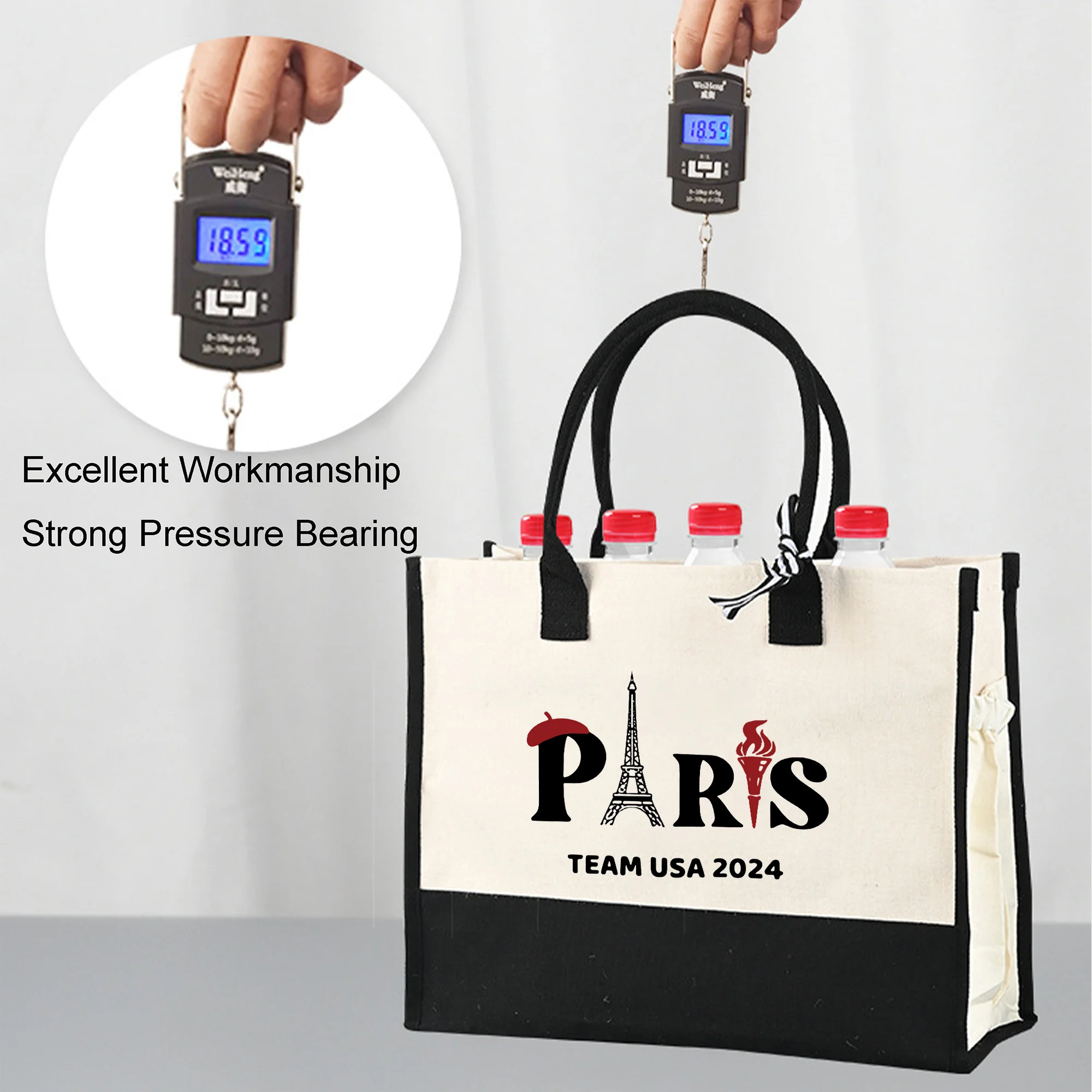 2024 Paris Torch Print Tote Bag Shoulder Shopping Bag Commemorative Collectibles Christmas Gift Canvas Travel Storage Handbag