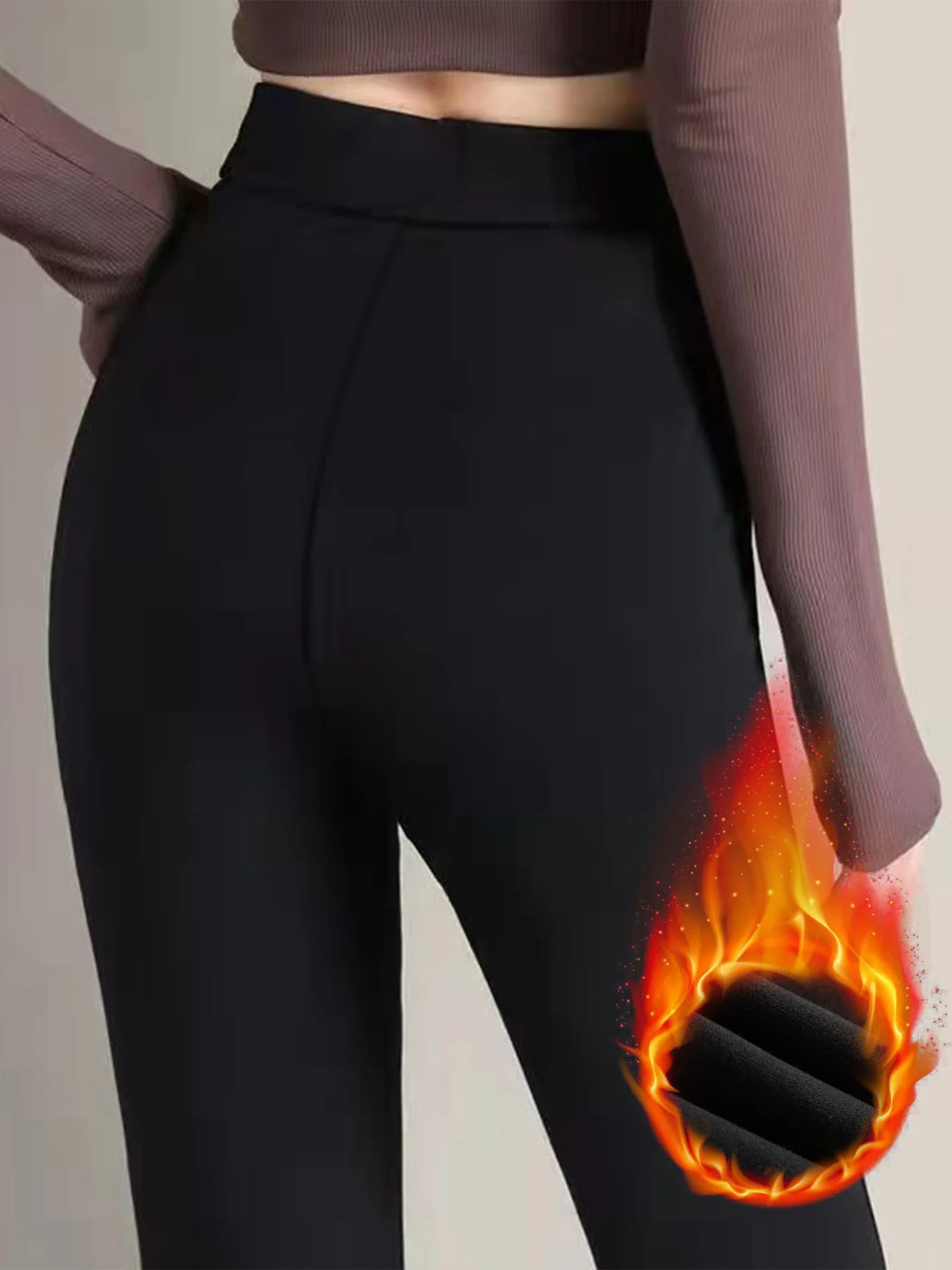 High-Waist Slimming Black Thermal Trousers for Autumn Winter Fashionable Bell Bottoms Suitable for Office And Casual Wear