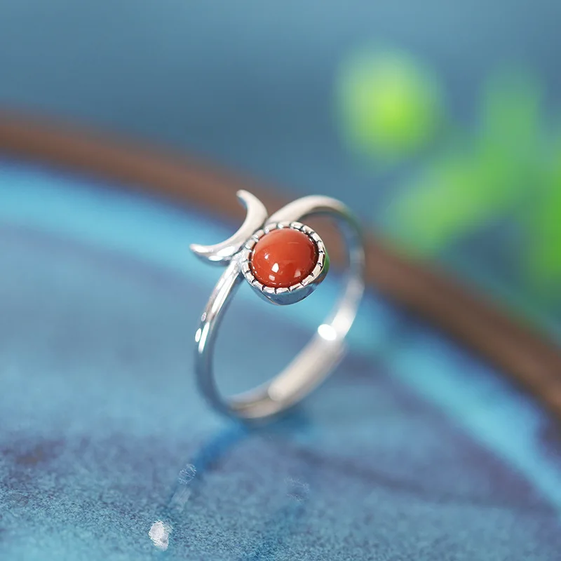 

Изысканное кольцо из стерлингового серебра 925 пробы с красным ониксом для женщин, открытые регулируемые свадебные украшения для подруги, подарок на день рождения