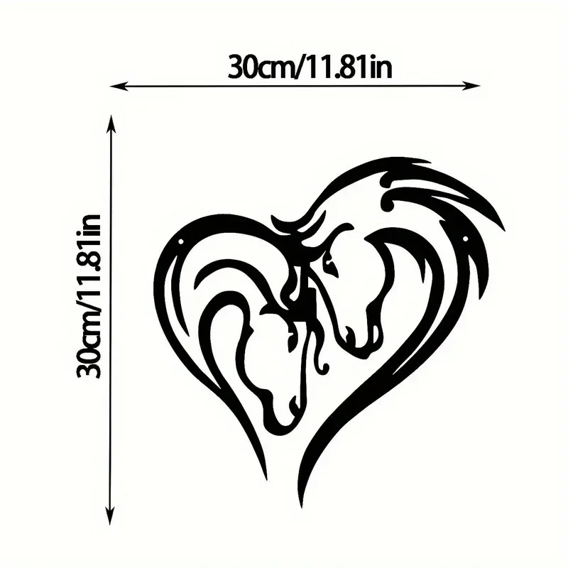 Silueta de doble cabeza de caballo, decoración artística de Metal para el hogar, caballo en forma de corazón, decoración colgante de pared de Metal negro para dormitorio y sala de estar, 1 ud.
