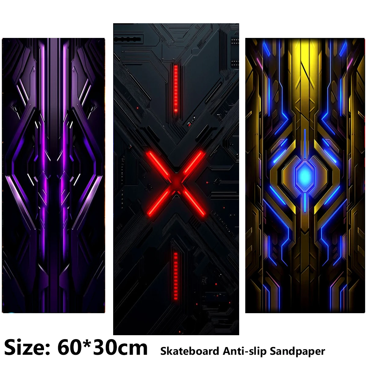Electric Scooter Anti-slip Sticker Sandpaper Skateboard GripTape Sheet 60*30cm Cool and Dark Mecha Pattern