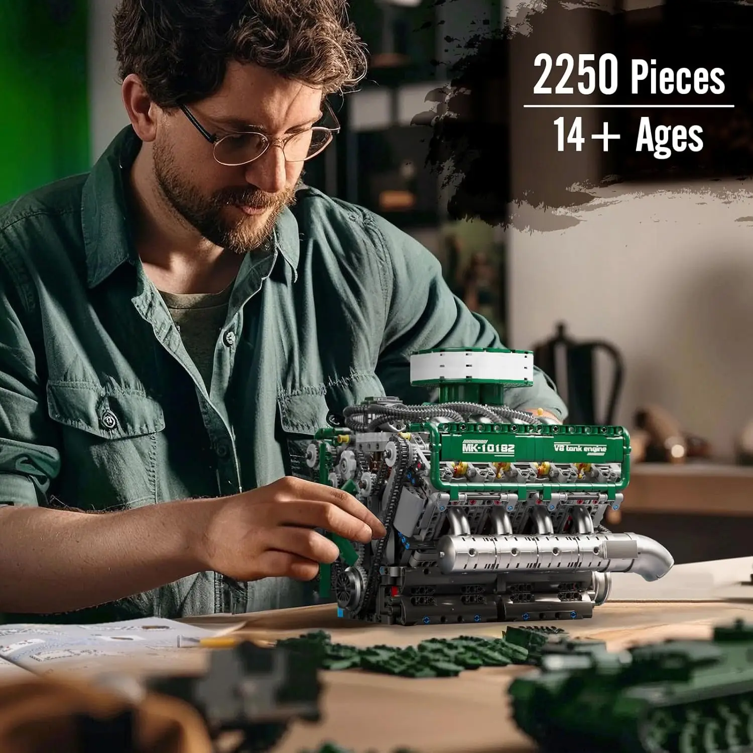 10182 V8 Engine Model Kit That Runs - Build Your Own Mini Engine, DIY STEM Project for Kids/Teens, Engine Model Toy for Adults,