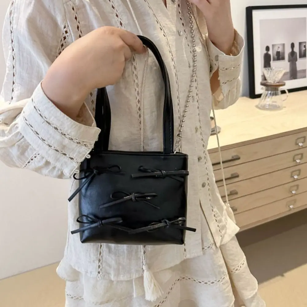 Mode koreanischen Stil Bogen Handtasche Kette Einkaufstasche Fliege Umhängetasche Umhängetasche y2k pu Leder Achsel Tasche Frauen