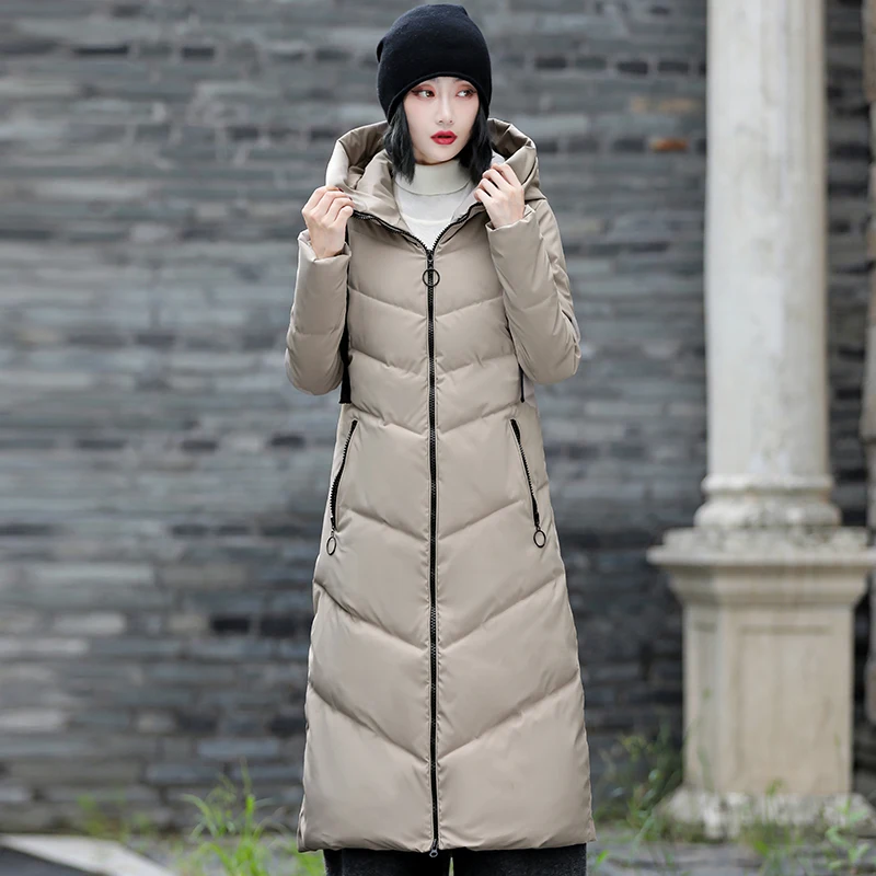 2023 Winter Long Woman Jacket Hooded Solid Thick Warm Down Cotton Overcoat Female Loose Casual Winter Coat Women\'s X-Long Parkas