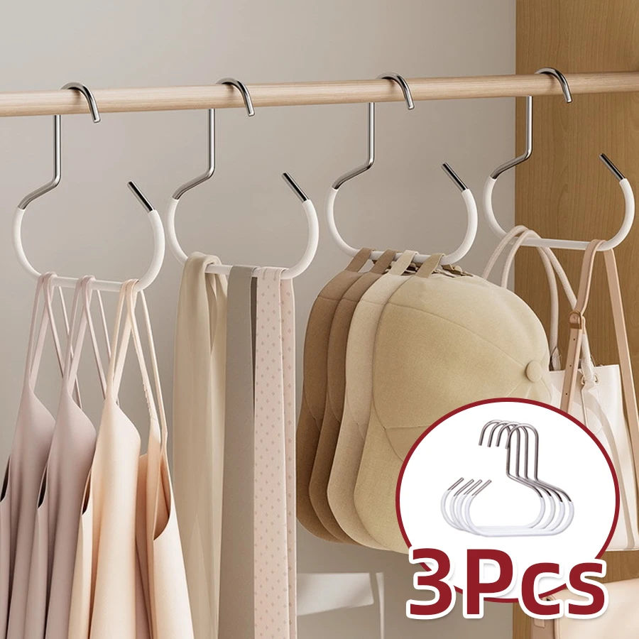 

3pcs Versatile Manganese Steel Round Hook Ties Bags Pants Hanger Clothes Rack Holder Home Organizer Accessories Non-Deformable