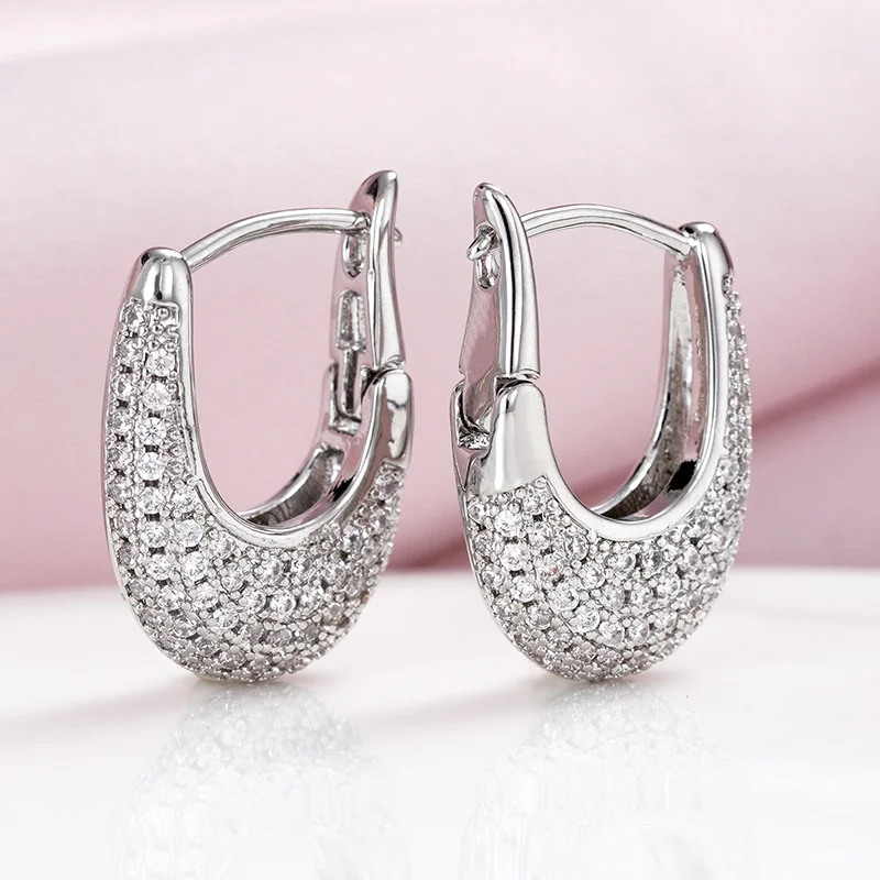 Huitan Delicate CZ Hoop Earrings for Women Shiny Huggie Hoop Brilliant Elegant Piercing Jewelry Opulent Daily Wear Accessories