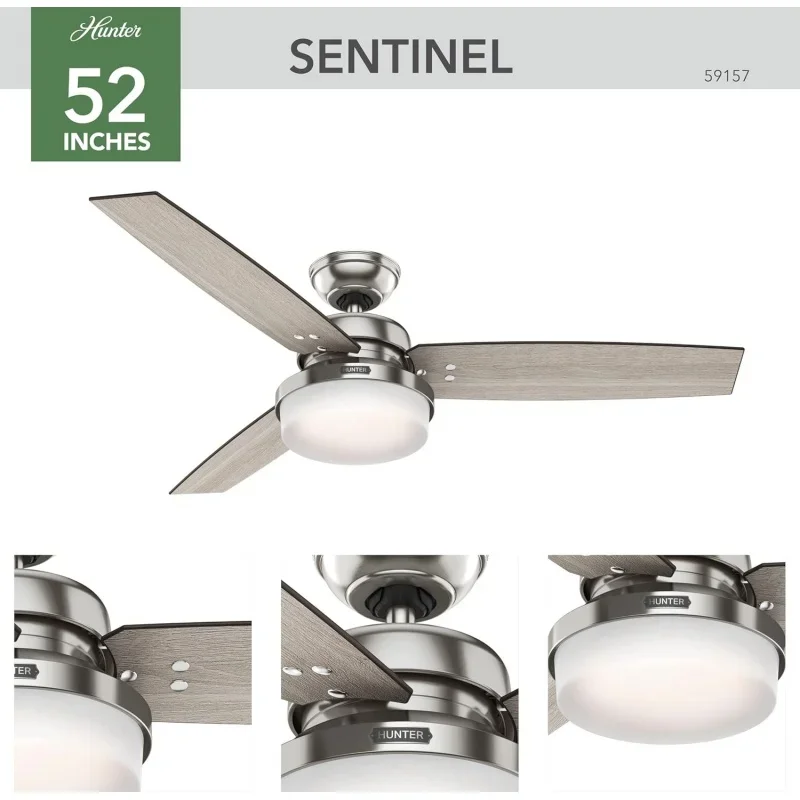 QWCompany,59157,52 Inch Sentinel Brushed Nickel Ceiling Fan With LED Light Kit And Handheld Remote