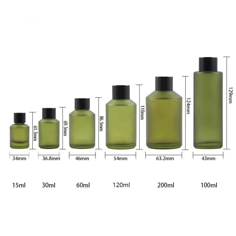 Bulk Leeg 15/30/60/100/120/200Ml Mat Groen Glas Vloeibare Huidverzorging Toner Verwijderaar Fles Met Zwarte Schroefdeksel Platte Stop Cn